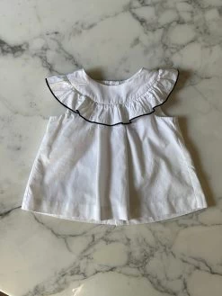 Blouse Manche Courte Blanche Avec Volants Jacadi 18 Mois