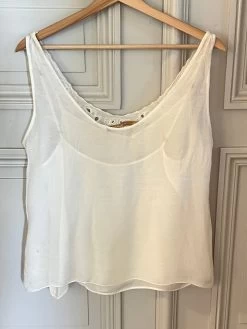 Débardeur Zara Blanc Col Brodé