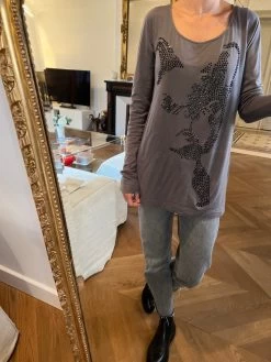 Haut Comptoir Des Cotonniers Gris à Perles Noires -Femmes Boutique haut comptoir des cotonniers gris a perles noires 4