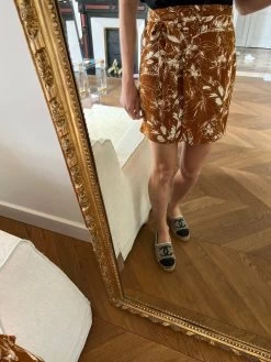 Jupe Camaieu Marron à Motifs Blancs