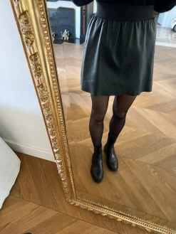 Lisa Jupe Sandro En Cuir Noir Elastique Taille