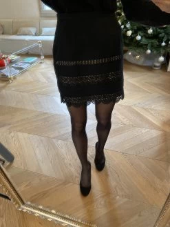 Jupe Sandro Noire Ajourée Rose Poudré -Femmes Boutique jupe sandro noire ajouree rose poudre 4