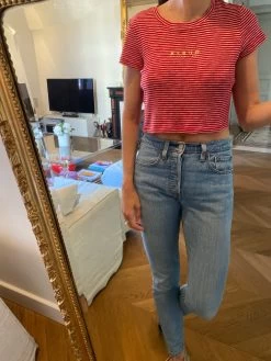 Marine Lorphelin Crop Top Guess Rayé Rouge Et Blanc