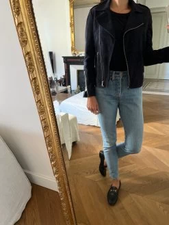 Perfecto Comptoir Des Cotonniers Demsey Cuir Daim Bleu Marine -Femmes Boutique perfecto comptoir des cotonniers demsey cuir daim bleu marine 3