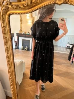 Robe Claudie Pierlot Noire à Motifs Dos Ouvert