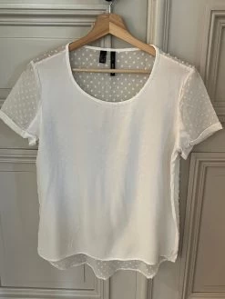 T Shirt Mango Blanc Dos Plumetis