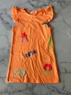 T-shirt Orange Fluo Avec Dessins 2 Ans