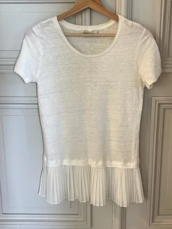 T Shirt Sandro Blanc Bas Plissé