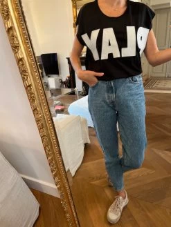 T Shirt Sandro En Coton Noir Play -Femmes Boutique t shirt sandro en coton noir play 2