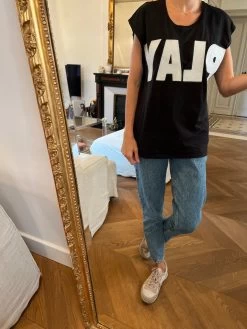 T Shirt Sandro En Coton Noir Play -Femmes Boutique t shirt sandro en coton noir play 5