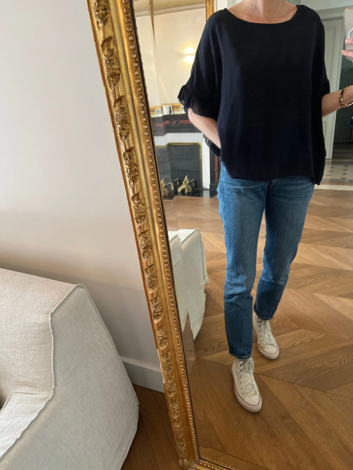 T Shirt Zara Bleu Marine Volants Aux Manches 3 T Shirt Zara Bleu Marine Volants Aux Manches