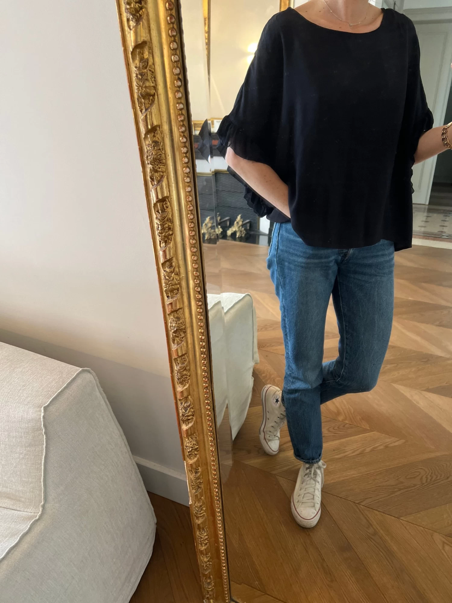 T Shirt Zara Bleu Marine Volants Aux Manches 4 T Shirt Zara Bleu Marine Volants Aux Manches – Image 2