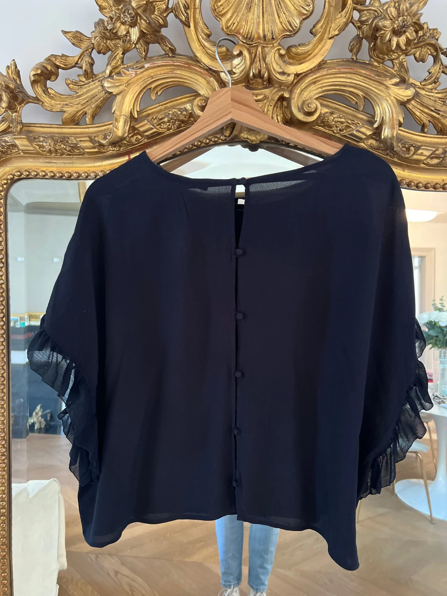 T Shirt Zara Bleu Marine Volants Aux Manches 7 T Shirt Zara Bleu Marine Volants Aux Manches – Image 5