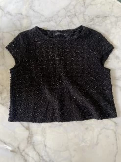 T Shirt Zara Noir Court Avec Petites Paillettes